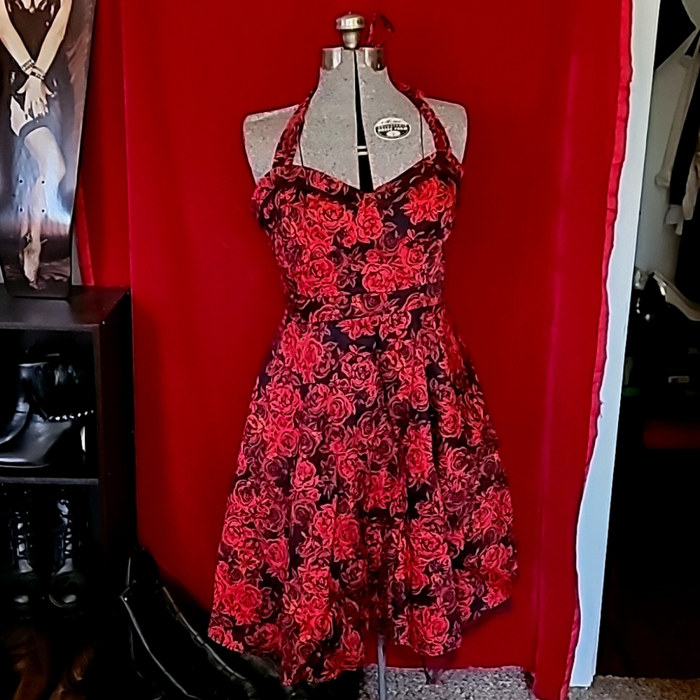 Rockabilly Rose Halter Swing Dress